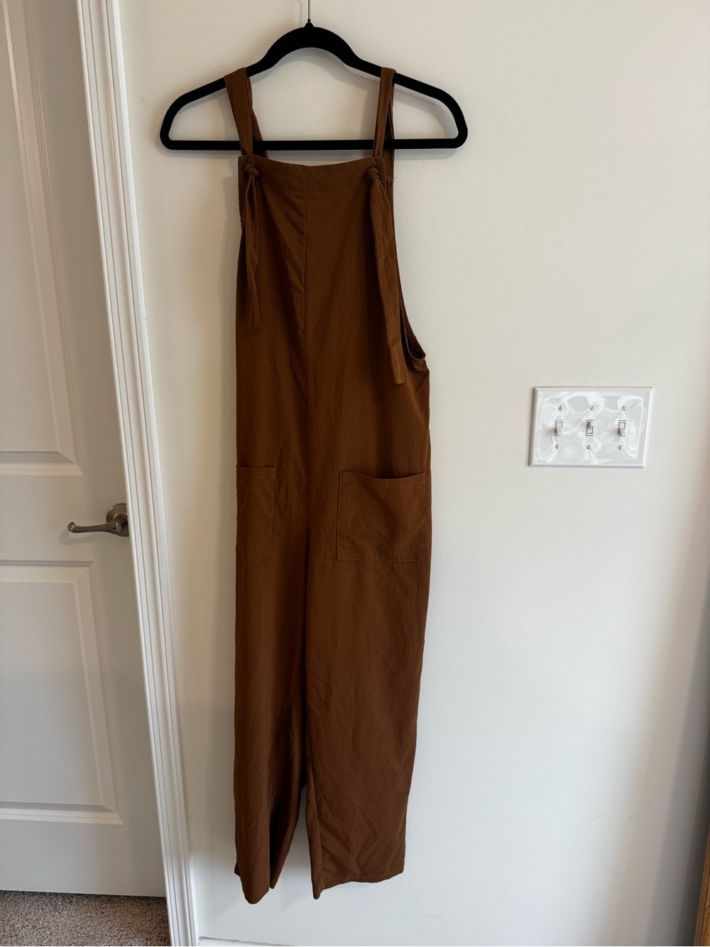 SHEIN Brown Wide-Leg Tie-Strap Jumpsuit